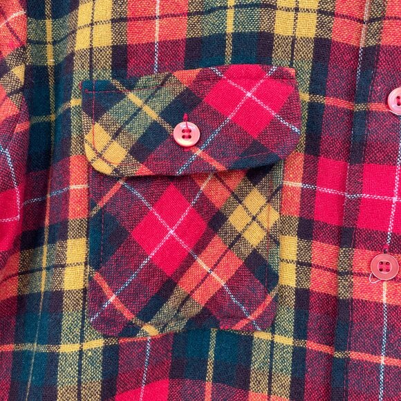 Vintage 70s Kohls Holiday Xmas Wool Plaid Button Down Shirt Dagger Collar | L/XL - Picture 4 of 16